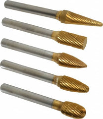 Made in USA - 5 Piece, 3/8" Shank Burr Set - Tungsten Carbide, Multiple Head Shape - Makers Industrial Supply