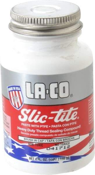 LA-CO - 1/4 Pt Brush Top Can White Thread Sealant - Paste with PTFE, 500°F Max Working Temp, For Metal, PVC, CPVC & ABS Plastic Pipe Threads - Makers Industrial Supply