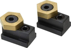 Mitee-Bite - 13/16" Brass Hex, 1/2" T-Slot, 3/8-16 Stud Thread, Symmetrical Hex Clamp - 1/4" Hex Height, 2,000 Lb Holding Force, 3/4" Long Thread, 20.8 Ft/Lb Torque, 2 Clamps - Makers Industrial Supply