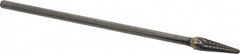 Atrax - 3/8" Cut Diam, 1/4" Shank Diam, Taper Head Single Cut Burr - Carbide, Radius End, 1-1/16" LOC, 7-1/16" OAL - Makers Industrial Supply