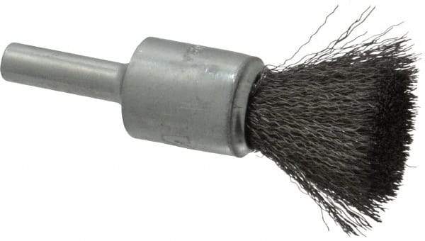 Weiler - 1/2" Brush Diam, Crimped, End Brush - 1/4" Diam Steel Shank, 25,000 Max RPM - Makers Industrial Supply