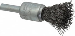 Weiler - 1/2" Brush Diam, Crimped, End Brush - 1/4" Diam Steel Shank, 25,000 Max RPM - Makers Industrial Supply