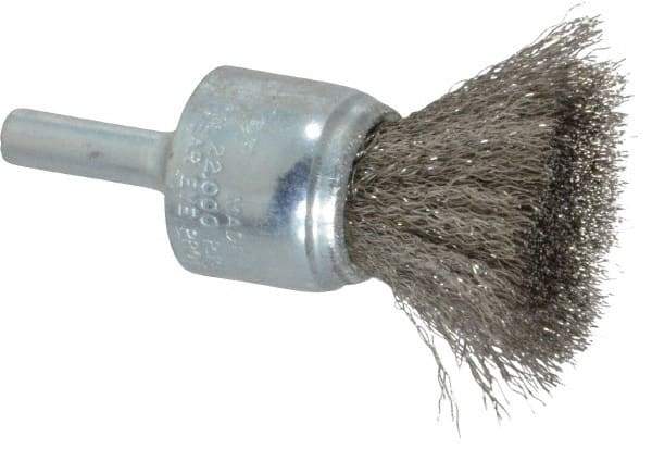 Weiler - 3/4" Brush Diam, Crimped, End Brush - 1/4" Diam Steel Shank, 22,000 Max RPM - Makers Industrial Supply