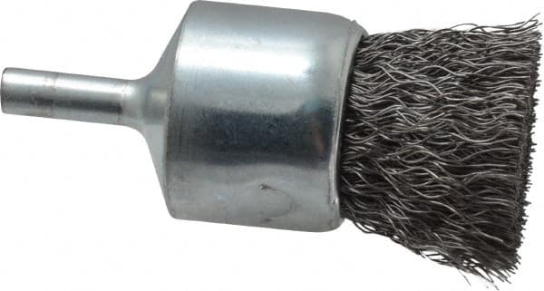 Weiler - 1" Brush Diam, Crimped, End Brush - 1/4" Diam Steel Shank, 22,000 Max RPM - Makers Industrial Supply