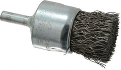 Weiler - 1" Brush Diam, Crimped, End Brush - 1/4" Diam Steel Shank, 22,000 Max RPM - Makers Industrial Supply