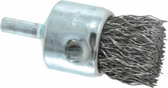 Weiler - 1" Brush Diam, Crimped, End Brush - 1/4" Diam Steel Shank, 22,000 Max RPM - Makers Industrial Supply