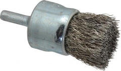 Weiler - 1" Brush Diam, Crimped, End Brush - 1/4" Diam Steel Shank, 22,000 Max RPM - Makers Industrial Supply