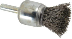 Weiler - 3/4" Brush Diam, Crimped, End Brush - 1/4" Diam Steel Shank, 22,000 Max RPM - Makers Industrial Supply