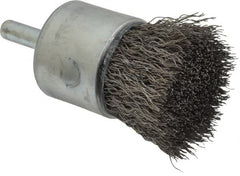 Weiler - 1" Brush Diam, Crimped, End Brush - 1/4" Diam Steel Shank, 22,000 Max RPM - Makers Industrial Supply