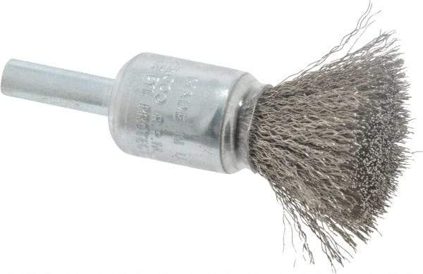 Weiler - 1/2" Brush Diam, Crimped, End Brush - 1/4" Diam Steel Shank, 25,000 Max RPM - Makers Industrial Supply