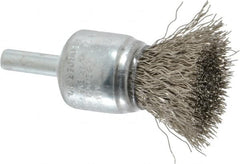 Weiler - 3/4" Brush Diam, Crimped, End Brush - 1/4" Diam Steel Shank, 22,000 Max RPM - Makers Industrial Supply