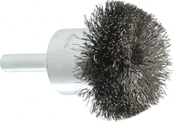 Weiler - 1-1/2" Brush Diam, Crimped, Flared End Brush - 1/4" Diam Shank, 20,000 Max RPM - Makers Industrial Supply