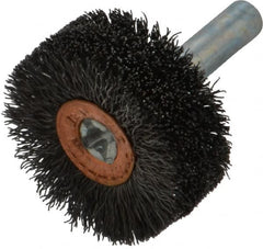 Weiler - 1-1/4" OD, 1/4" Shank Diam, Crimped Steel Wheel Brush - 1/2" Face Width, 3/8" Trim Length, 0.008" Filament Diam, 20,000 RPM - Makers Industrial Supply