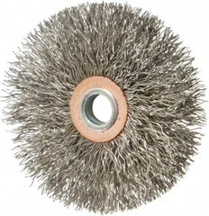 Weiler - 3" OD, 1/4" Shank Diam, Crimped Stainless Steel Wheel Brush - 1/2" Face Width, 1" Trim Length, 0.014" Filament Diam, 20,000 RPM - Makers Industrial Supply