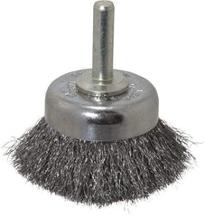 Weiler - 1-3/4" Diam, 1/4" Shank Diam, Steel Fill Cup Brush - 0.006 Wire Diam, 3/4" Trim Length, 13,000 Max RPM - Makers Industrial Supply