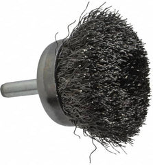 Weiler - 1-3/4" Diam, 1/4" Shank Diam, Steel Fill Cup Brush - 0.0118 Wire Diam, 3/4" Trim Length, 13,000 Max RPM - Makers Industrial Supply