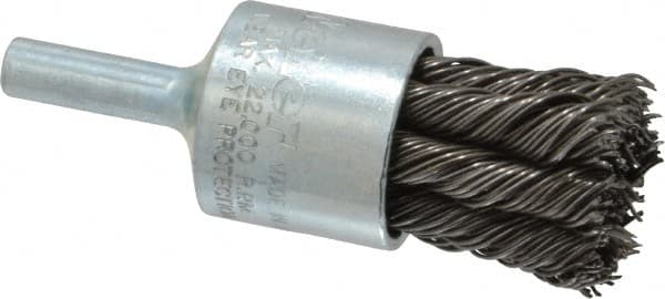 Weiler - 3/4" Brush Diam, Knotted, End Brush - 1/4" Diam Shank, 22,000 Max RPM - Makers Industrial Supply