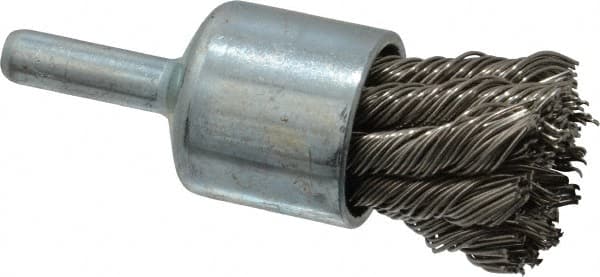 Weiler - 3/4" Brush Diam, Knotted, End Brush - 1/4" Diam Shank, 22,000 Max RPM - Makers Industrial Supply