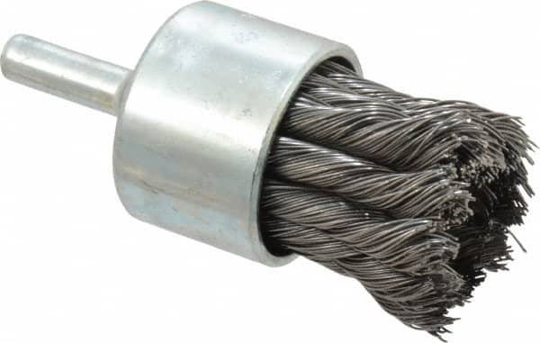 Weiler - 1-1/8" Brush Diam, Knotted, End Brush - 1/4" Diam Shank, 22,000 Max RPM - Makers Industrial Supply