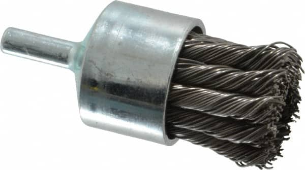 Weiler - 1-1/8" Brush Diam, Knotted, End Brush - 1/4" Diam Shank, 22,000 Max RPM - Makers Industrial Supply