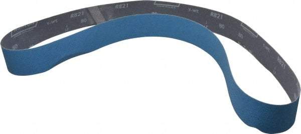 Norton - 2" Wide x 60" OAL, 80 Grit, Zirconia Alumina Abrasive Belt - Zirconia Alumina, Medium, Coated, Y Weighted Cloth Backing, Dry, Series R821 - Makers Industrial Supply