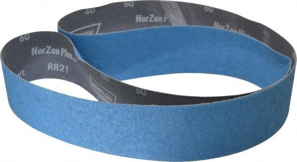 Norton - 2-1/2" Wide x 60" OAL, 60 Grit, Zirconia Alumina Abrasive Belt - Zirconia Alumina, Medium, Coated, Y Weighted Cloth Backing, Dry, Series R821 - Makers Industrial Supply