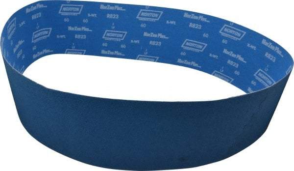 Norton - 6" Wide x 60" OAL, 60 Grit, Zirconia Alumina Abrasive Belt - Zirconia Alumina, Medium, Coated, X Weighted Cloth Backing, Series R823 - Makers Industrial Supply