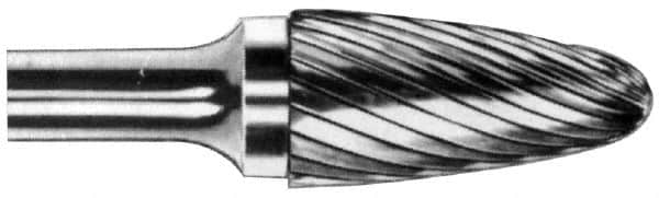 M.A. Ford - 5/8" Cut Diam, 1/4" Shank Diam, Tree with Radius Head Double Cut Burr - Carbide, Radius End, 1" LOC, 3" OAL - Makers Industrial Supply