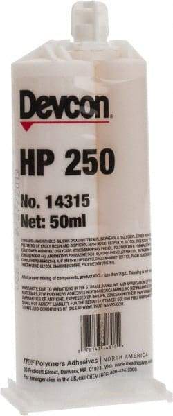 Devcon - 50 mL Cartridge Two Part Epoxy - 65 min Working Time, 3,200 psi Shear Strength, Series HP250 - Makers Industrial Supply