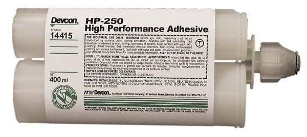 Devcon - 400 mL Cartridge Two Part Epoxy - 65 min Working Time, 3,200 psi Shear Strength, Series HP250 - Makers Industrial Supply