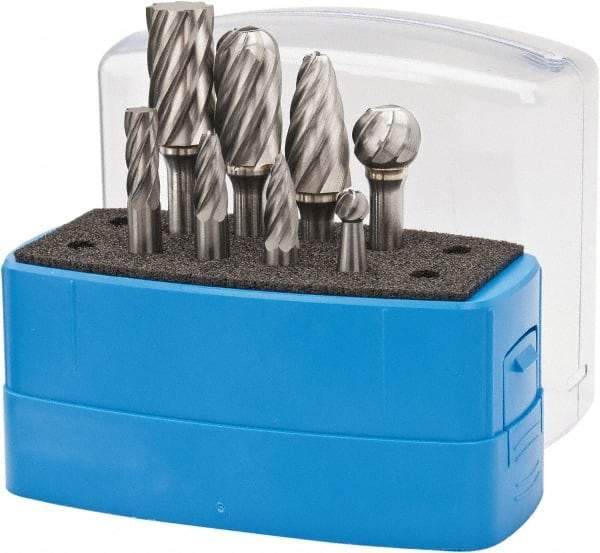 Made in USA - 8 Piece, 1/4" Shank Burr Set - Tungsten Carbide, Multiple Head Shape - Makers Industrial Supply