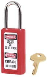 Master Lock - Keyed Alike Conductive Lockout Padlock - 1-1/2" Shackle Clearance, 1/4" Shackle Diam, 1-3/4" Body Height x 1-1/2" Body Width, Red, 6 Pins - Makers Industrial Supply