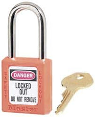 Master Lock - Keyed Alike Conductive Lockout Padlock - 1-1/2" Shackle Clearance, 1/4" Shackle Diam, 1-3/4" Body Height x 1-1/2" Body Width, Orange, 6 Pins - Makers Industrial Supply