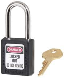 Master Lock - Keyed Alike Conductive Lockout Padlock - 1-1/2" Shackle Clearance, 1/4" Shackle Diam, 1-3/4" Body Height x 1-1/2" Body Width, Black, 6 Pins - Makers Industrial Supply