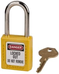 Master Lock - Keyed Alike Nonconductive Lockout Padlock - 1-1/2" Shackle Clearance, 1/4" Shackle Diam, 1-3/4" Body Height x 1-1/2" Body Width, Yellow, 6 Pins - Makers Industrial Supply