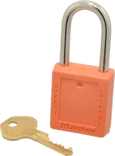 Master Lock - Keyed Alike Nonconductive Lockout Padlock - 1-1/2" Shackle Clearance, 1/4" Shackle Diam, 1-3/4" Body Height x 1-1/2" Body Width, Orange, 6 Pins - Makers Industrial Supply