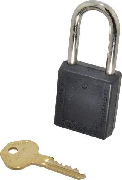 Master Lock - Keyed Alike Nonconductive Lockout Padlock - 1-1/2" Shackle Clearance, 1/4" Shackle Diam, 1-3/4" Body Height x 1-1/2" Body Width, Black, 6 Pins - Makers Industrial Supply