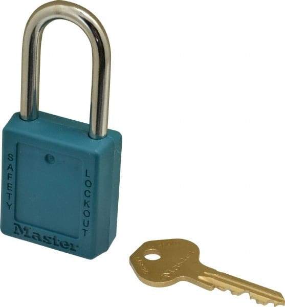 Master Lock - Keyed Alike Nonconductive Lockout Padlock - 1-1/2" Shackle Clearance, 1/4" Shackle Diam, 1-3/4" Body Height x 1-1/2" Body Width, Teal, 6 Pins - Makers Industrial Supply