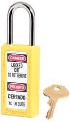 Master Lock - Keyed Alike Nonconductive Lockout Padlock - 1-1/2" Shackle Clearance, 1/4" Shackle Diam, 3" Body Height x 1-1/2" Body Width, Yellow, 6 Pins - Makers Industrial Supply