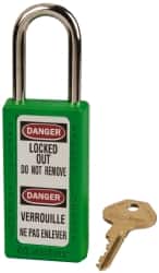 Master Lock - Keyed Different Nonconductive Lockout Padlock - 1-1/2" Shackle Clearance, 1/4" Shackle Diam, 3" Body Height x 1-1/2" Body Width, Green, 6 Pins - Makers Industrial Supply