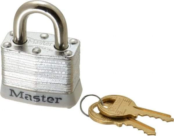 Master Lock - Keyed Different Retaining Key Conductive Lockout Padlock - 3/4" Shackle Clearance, 9/32" Shackle Diam, 1-1/4" Body Height x 1-9/16" Body Width, White, 4 Pins - Makers Industrial Supply