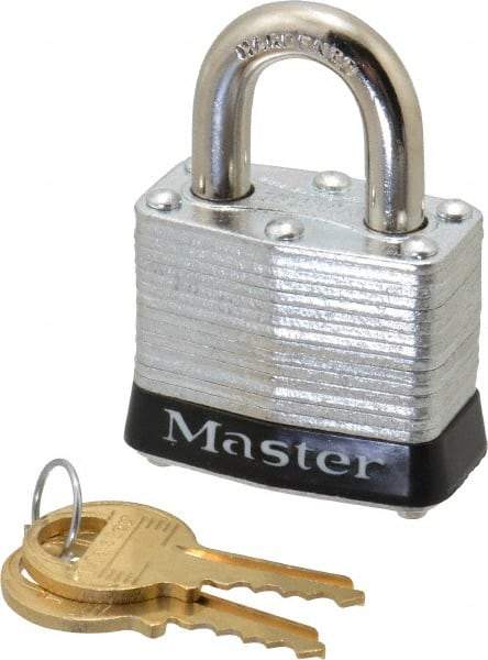 Master Lock - Keyed Different Retaining Key Conductive Lockout Padlock - 3/4" Shackle Clearance, 9/32" Shackle Diam, 1-1/4" Body Height x 1-9/16" Body Width, Black, 4 Pins - Makers Industrial Supply