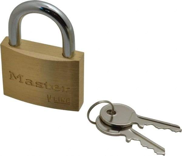 Master Lock - 15/16" Shackle Clearance, Keyed Alike Padlock - 9/32" Shackle Diam, Brass - Makers Industrial Supply