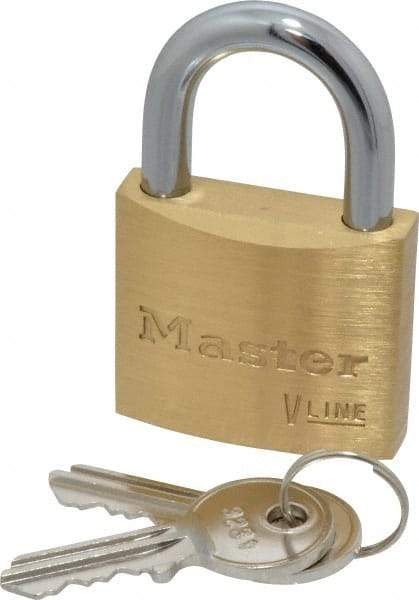 Master Lock - 13/16" Shackle Clearance, Keyed Alike Padlock - 1/4" Shackle Diam, Brass - Makers Industrial Supply