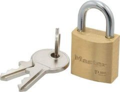 Master Lock - 7/16" Shackle Clearance, Keyed Different Padlock - 5/32" Shackle Diam, Brass - Makers Industrial Supply