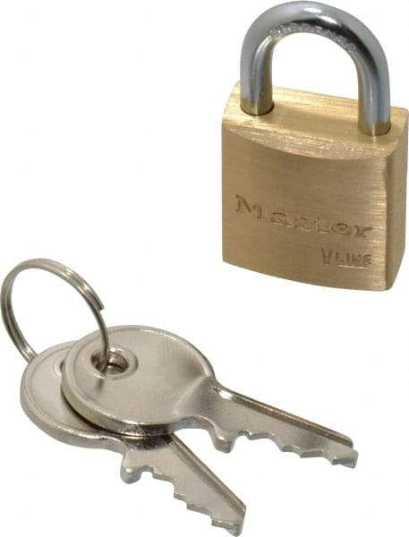 Master Lock - 7/16" Shackle Clearance, Keyed Alike Padlock - 5/32" Shackle Diam, Brass - Makers Industrial Supply