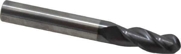 Accupro - 5/16" Diam, 13/16" LOC, 3 Flute Solid Carbide Ball End Mill - AlTiN Finish, Single End, 2-1/2" OAL, 5/16" Shank Diam, Spiral Flute - Makers Industrial Supply