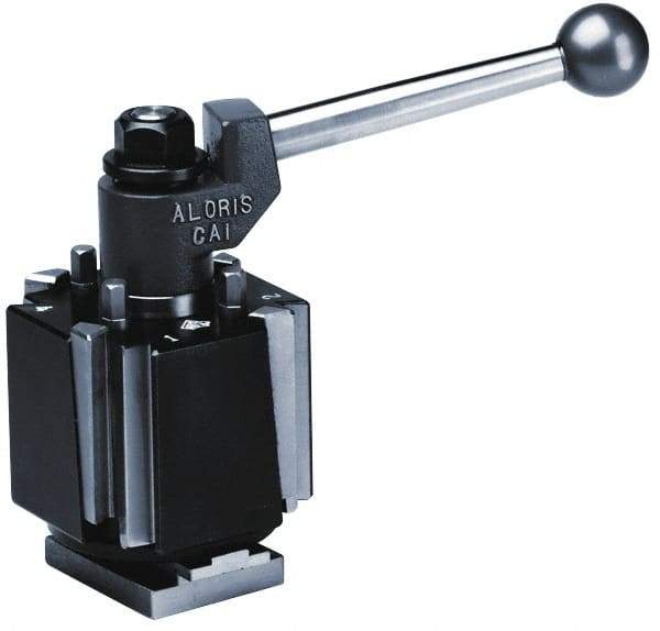 Aloris - Series CA Tool Post Holder & Set for 15 to 22" Lathe Swing - 7 Piece, Includes (2) Style 2-I Facing/Turning/Boring Holder, Mounting Wrench, Style 1-I Turning/Facing Holder, Style 77-I Cutoff Holder, T-Nut Blank, Tool Post - Exact Industrial Supply