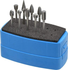 Made in USA - 9 Piece, 1/8" Shank Burr Set - Solid Carbide, Multiple Head Shapes - Makers Industrial Supply