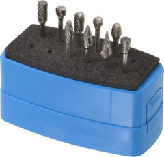 Made in USA - 9 Piece, 1/8" Shank Burr Set - Solid Carbide, Multiple Head Shapes - Makers Industrial Supply